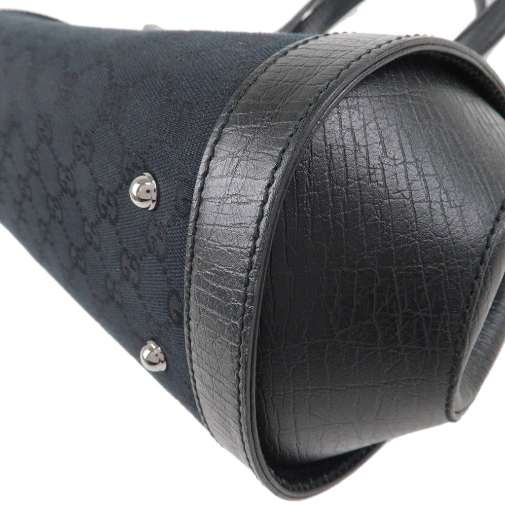 GUCCI Bamboo GG Canvas Leather Hand Bag Black 111713