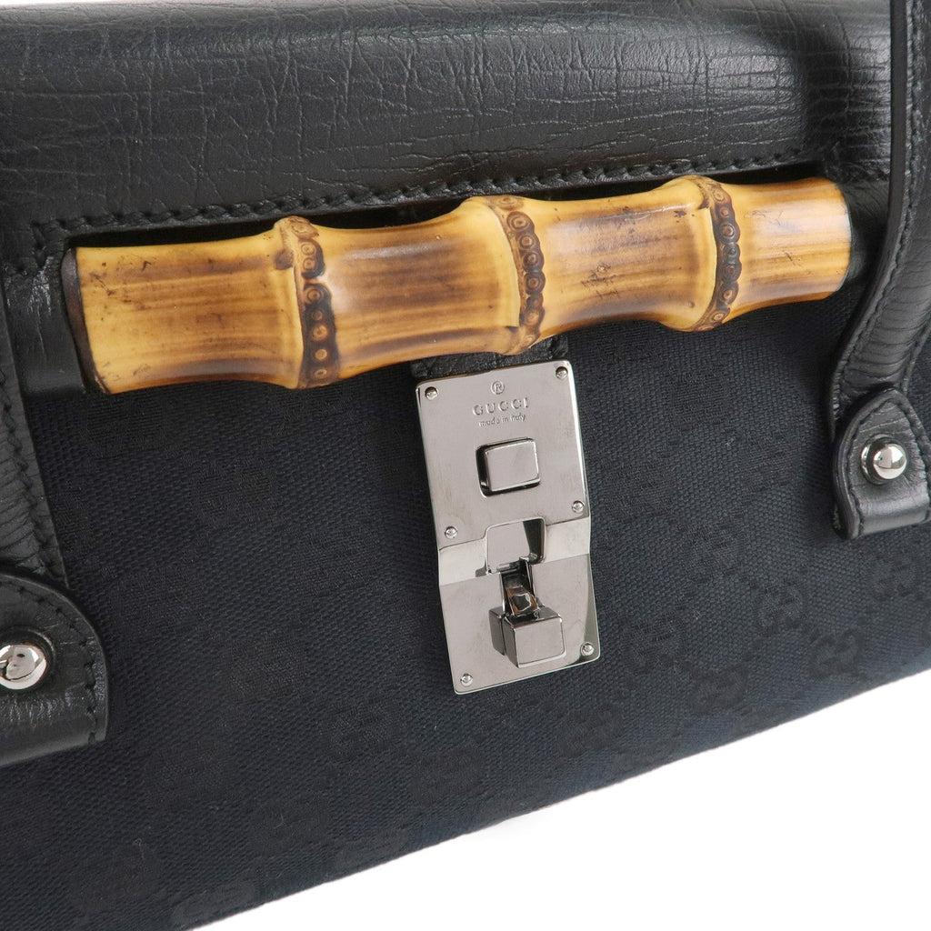 GUCCI Bamboo GG Canvas Leather Hand Bag Black 111713