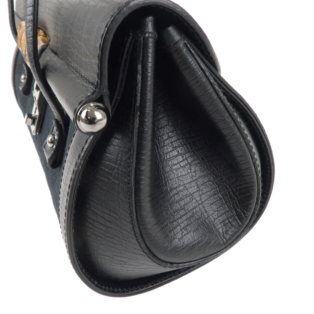 GUCCI Bamboo GG Canvas Leather Hand Bag Black 111713