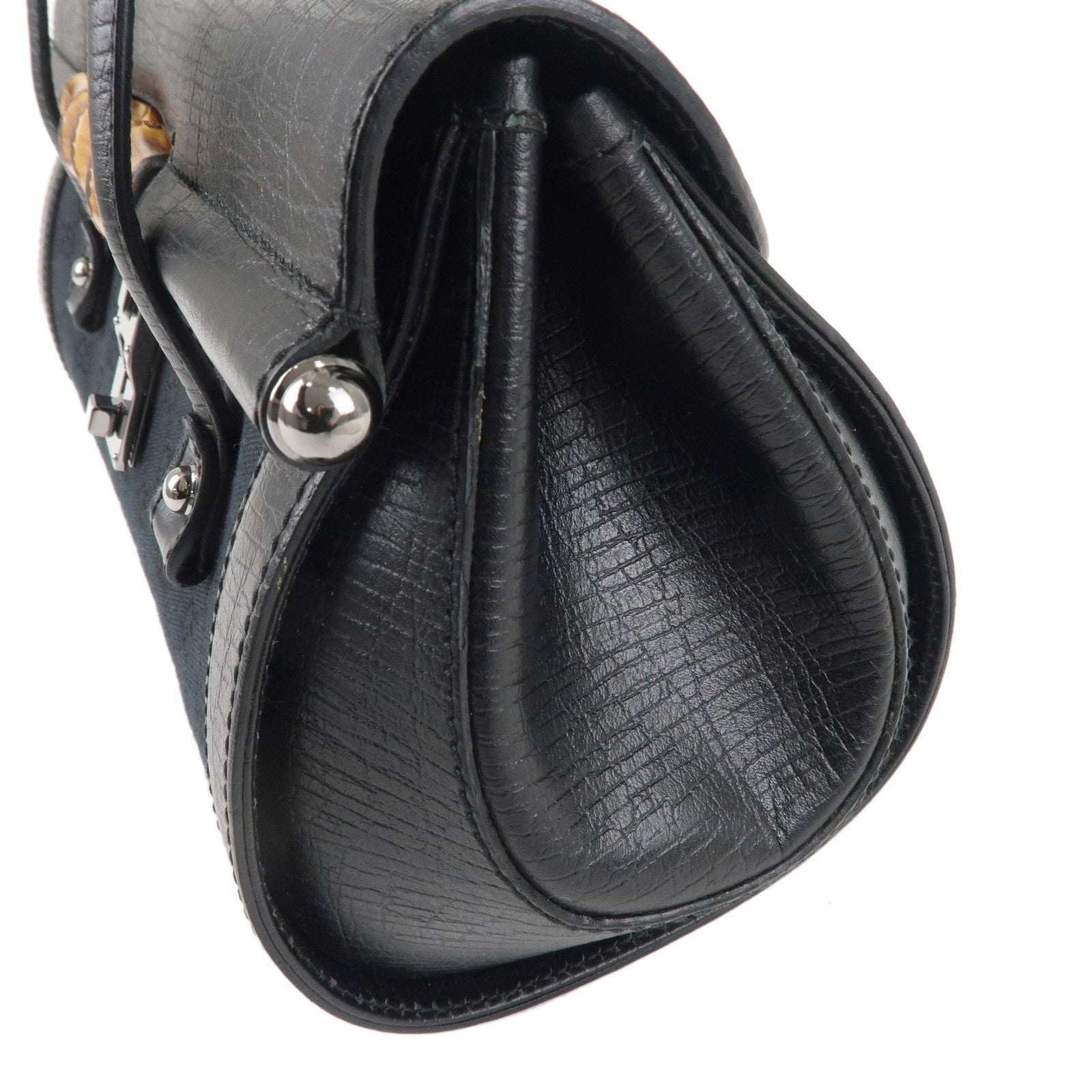 GUCCI Bamboo GG Canvas Leather Hand Bag Black 111713