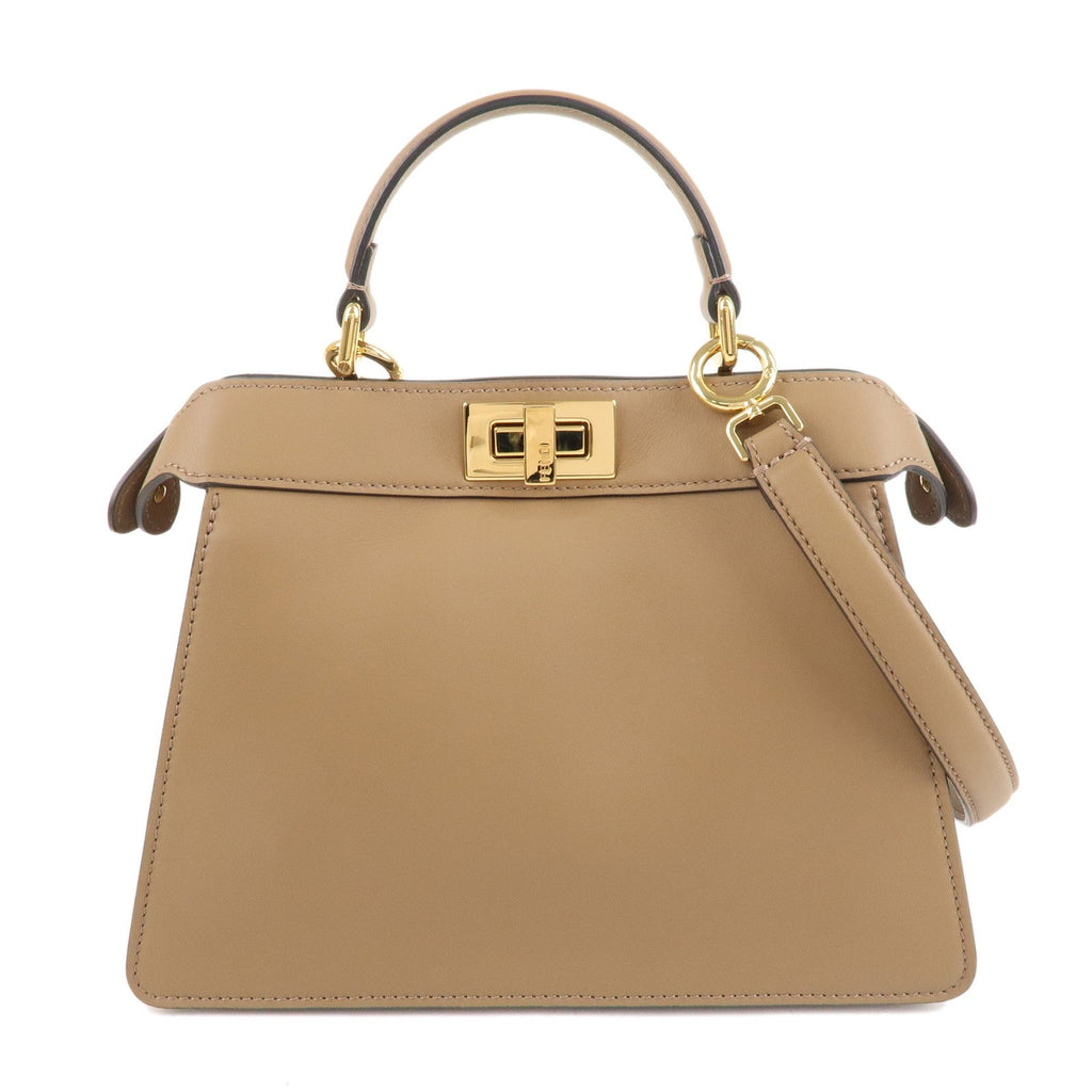 FENDI Leather Peekaboo ISeeU Small Hand Bag Brown 8BN327