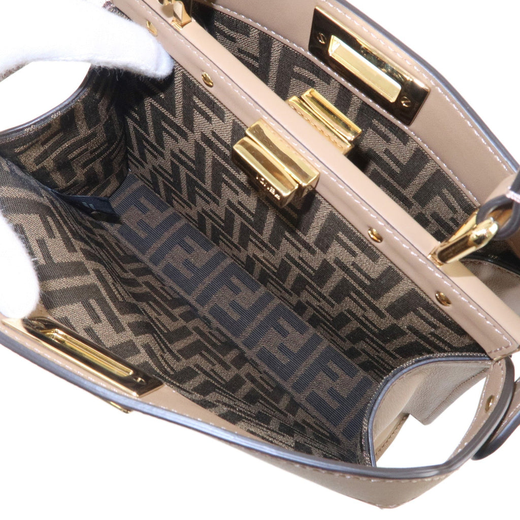 FENDI Leather Peekaboo ISeeU Small Hand Bag Brown 8BN327