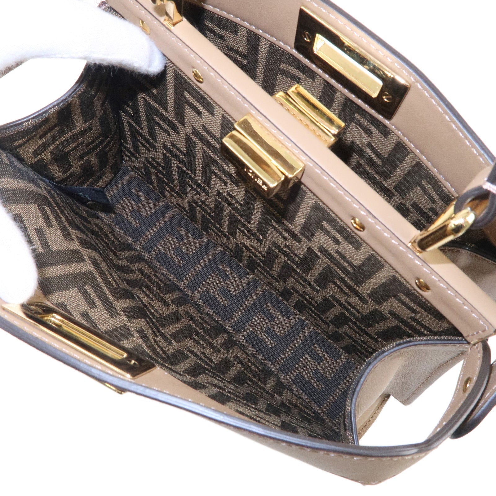 FENDI Leather Peekaboo ISeeU Small Hand Bag Brown 8BN327