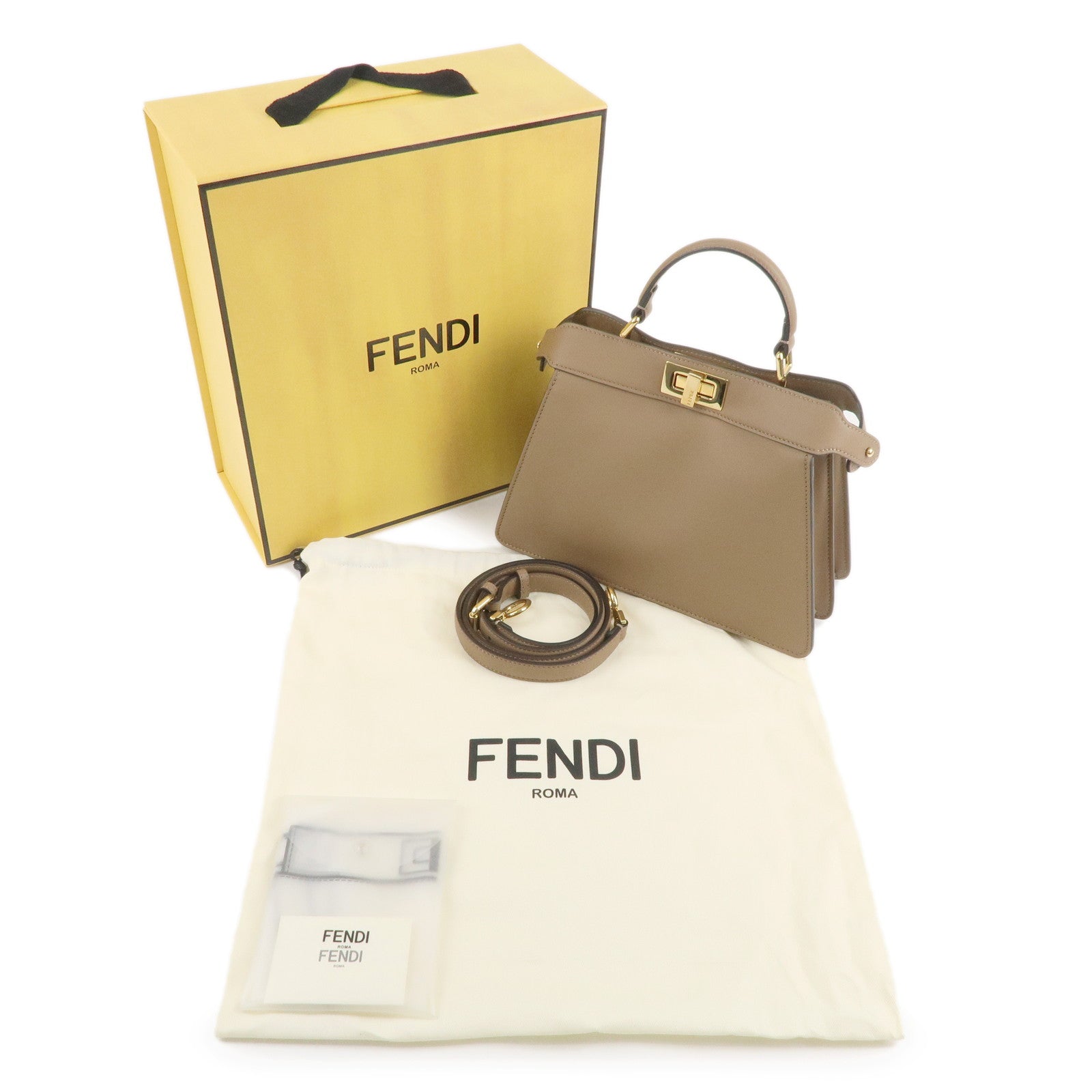 FENDI Leather Peekaboo ISeeU Small Hand Bag Brown 8BN327