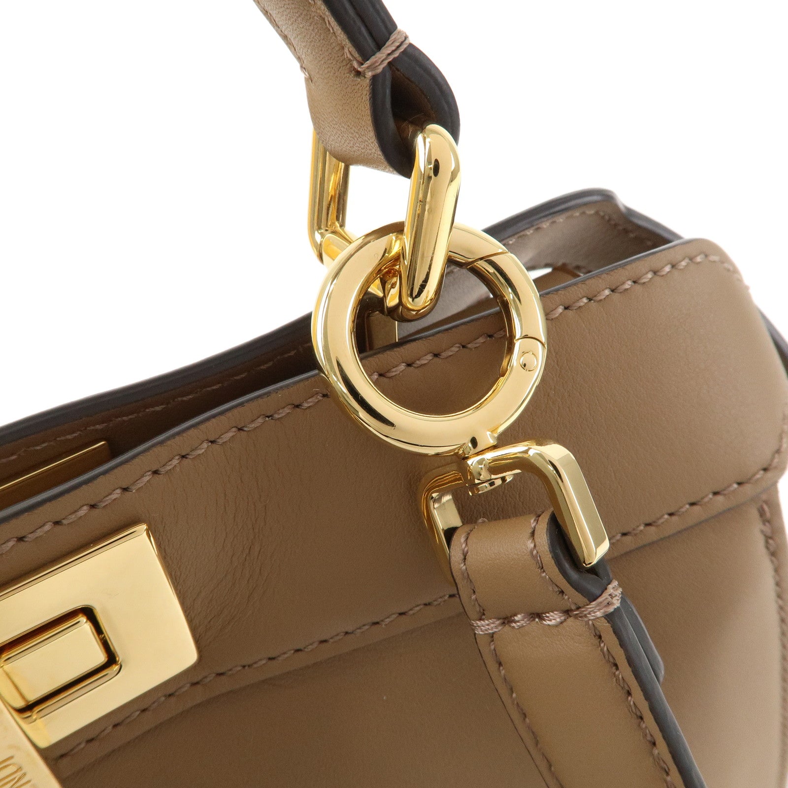 FENDI Leather Peekaboo ISeeU Small Hand Bag Brown 8BN327