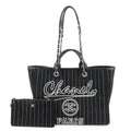 CHANEL Deauville Cnavas Leather Tote Bag GM Black A66941
