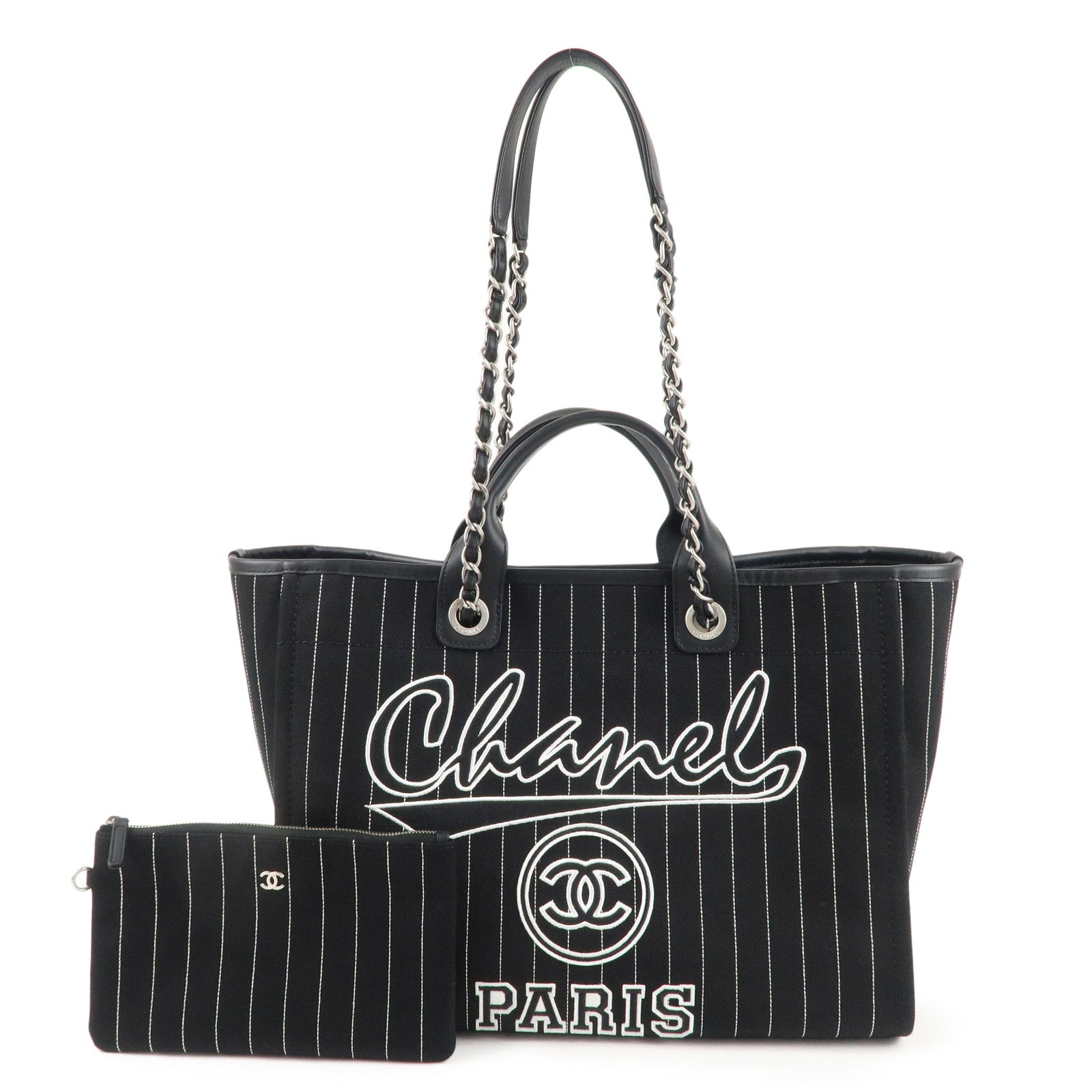 CHANEL Deauville Cnavas Leather Tote Bag GM Black A66941