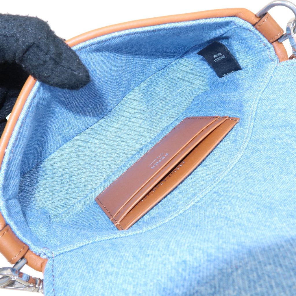 FENDI Zucca Denim Leather Baguette 2Way Hand Bag Blue 8BS017