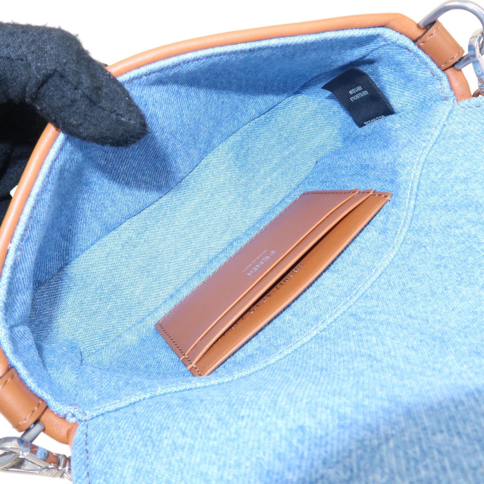 FENDI Zucca Denim Leather Baguette 2Way Hand Bag Blue 8BS017