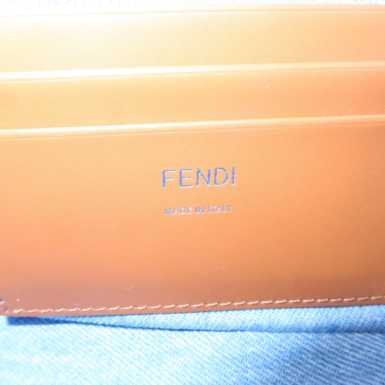 FENDI Zucca Denim Leather Baguette 2Way Hand Bag Blue 8BS017