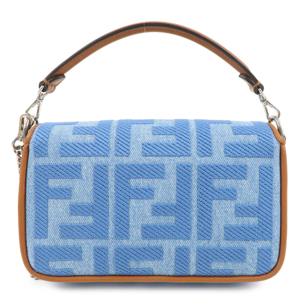 FENDI Zucca Denim Leather Baguette 2Way Hand Bag Blue 8BS017