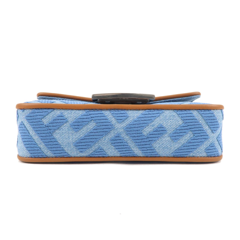 FENDI Zucca Denim Leather Baguette 2Way Hand Bag Blue 8BS017