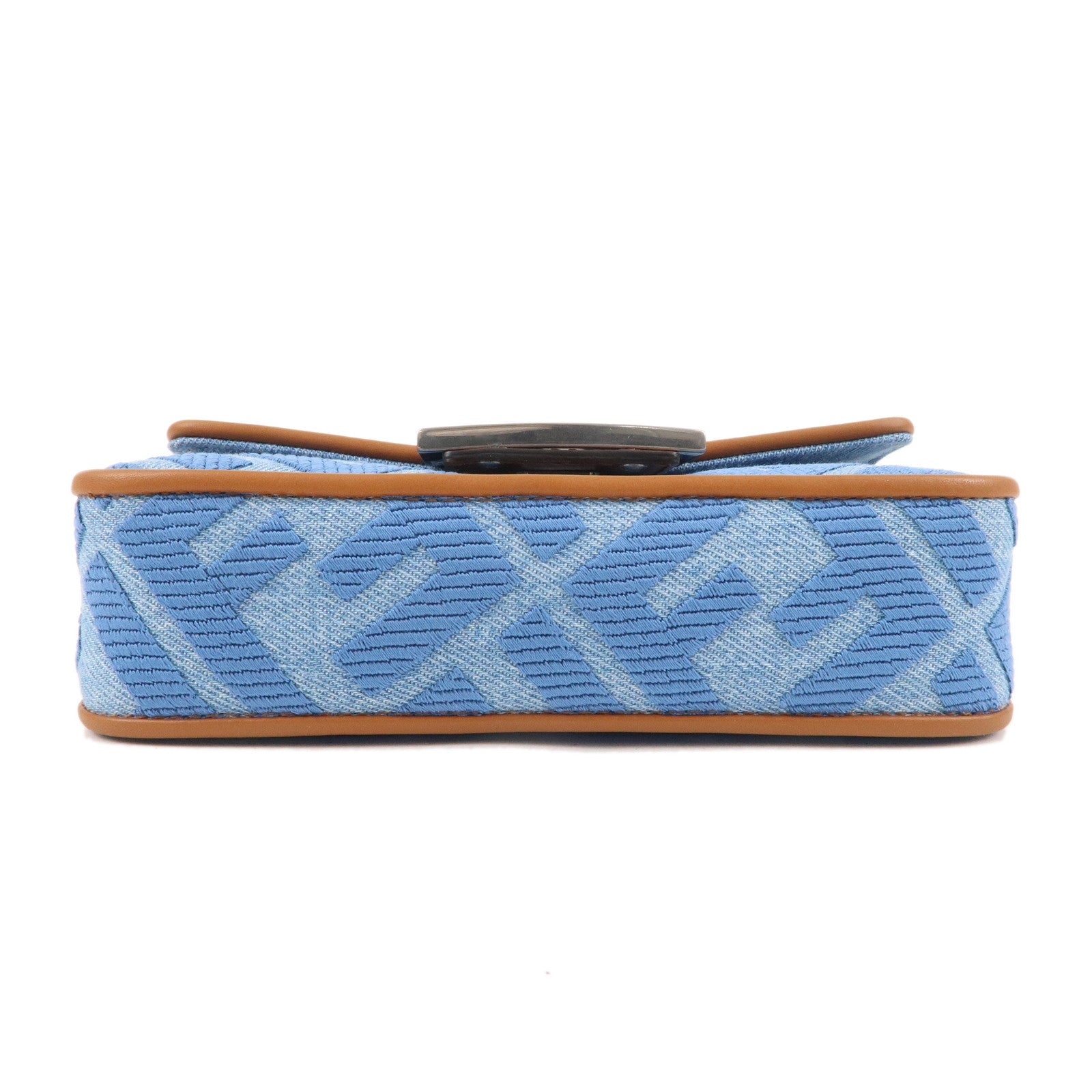 FENDI Zucca Denim Leather Baguette 2Way Hand Bag Blue 8BS017