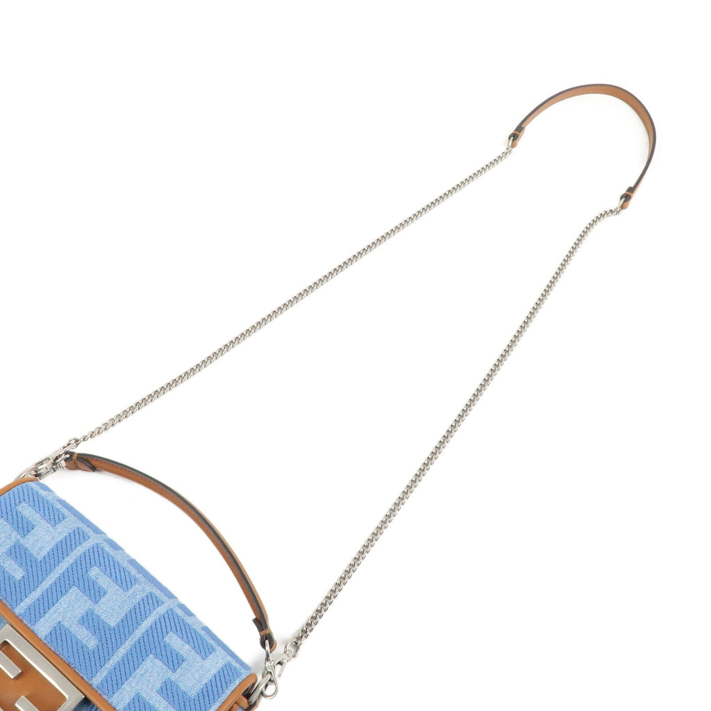 FENDI Zucca Denim Leather Baguette 2Way Hand Bag Blue 8BS017
