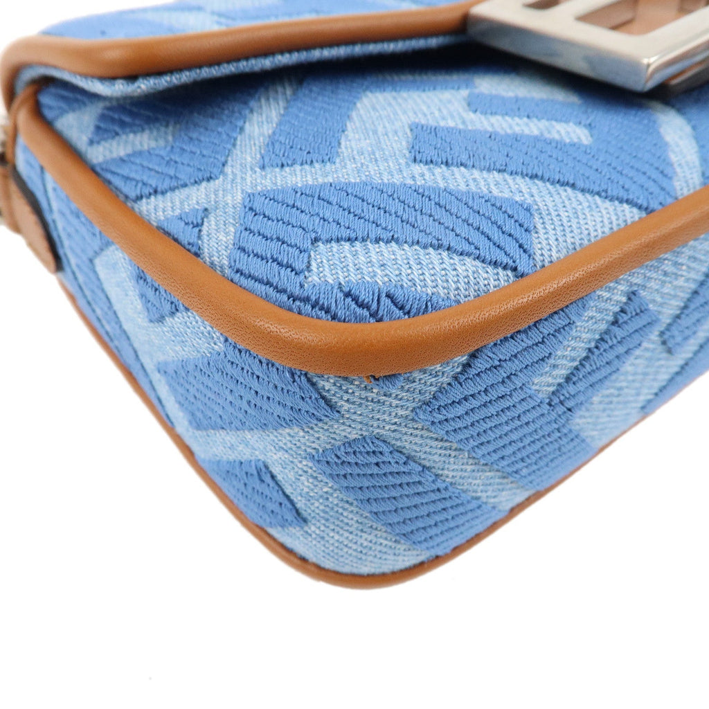 FENDI Zucca Denim Leather Baguette 2Way Hand Bag Blue 8BS017