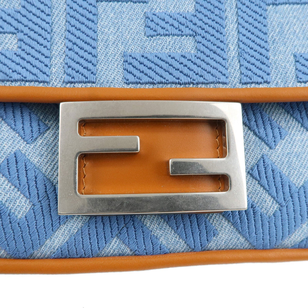 FENDI Zucca Denim Leather Baguette 2Way Hand Bag Blue 8BS017