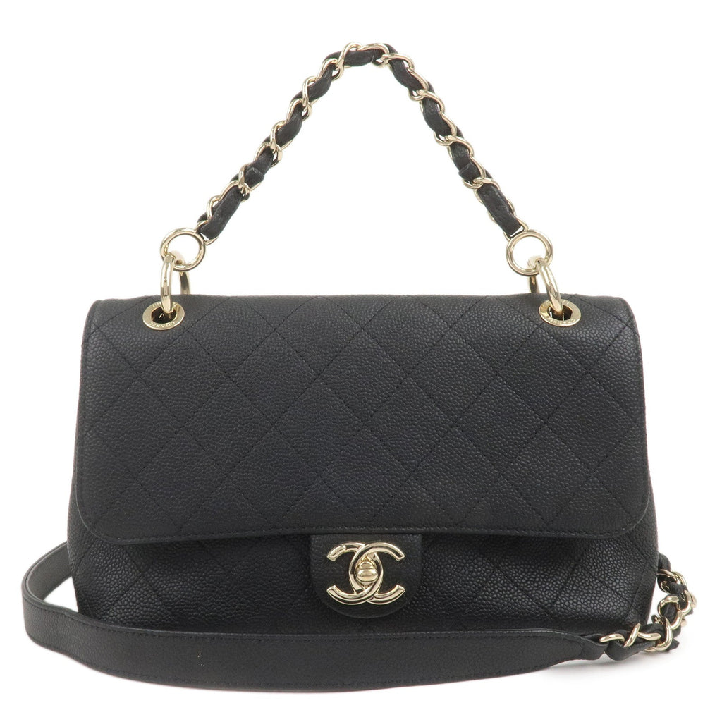 CHANEL Matelasse Caviar Skin 2Way Chain Shoulder Bag Black