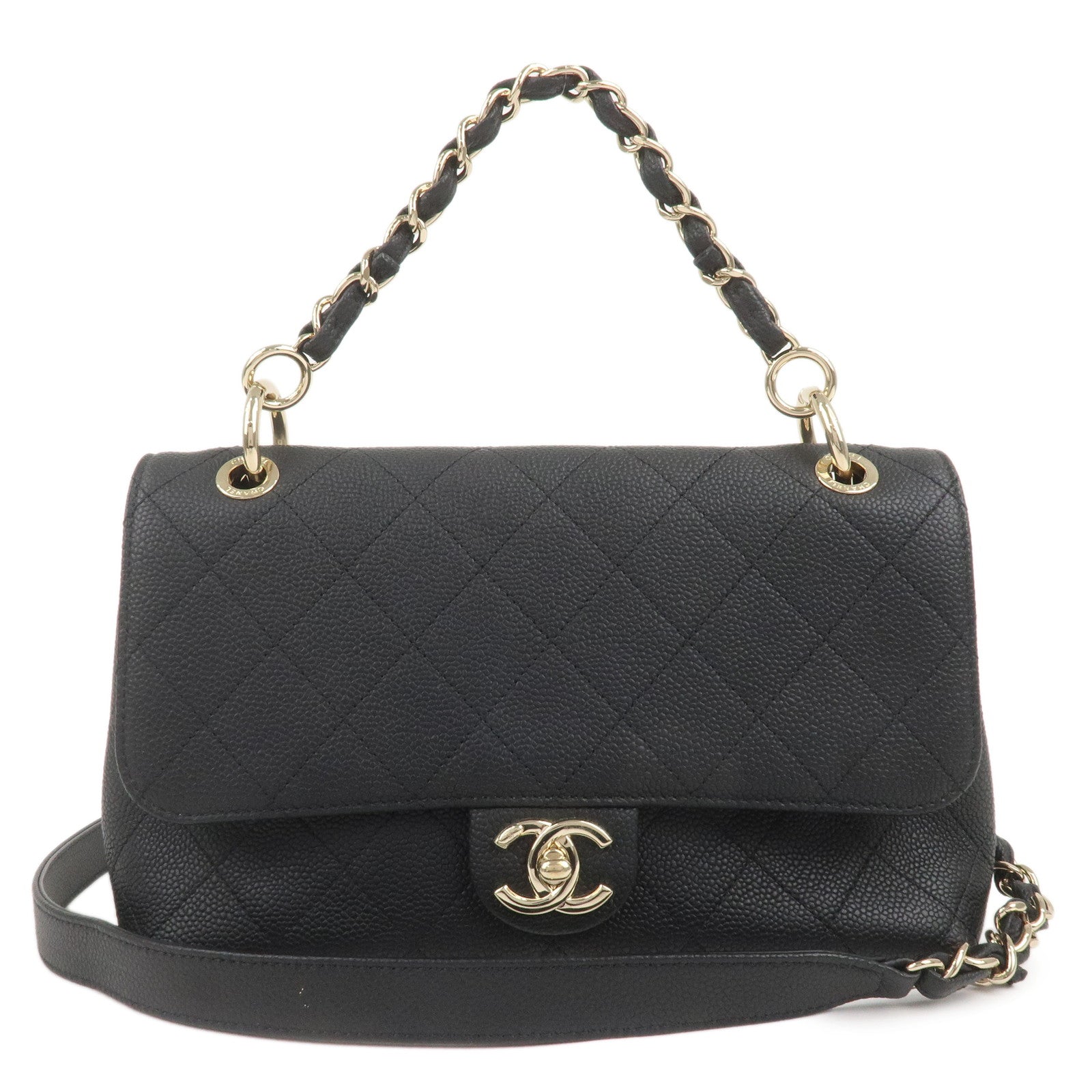 CHANEL Matelasse Caviar Skin 2Way Chain Shoulder Bag Black