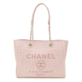 CHANEL Deauville MM Tweed Leather Chain Tote Bag Pink A67001