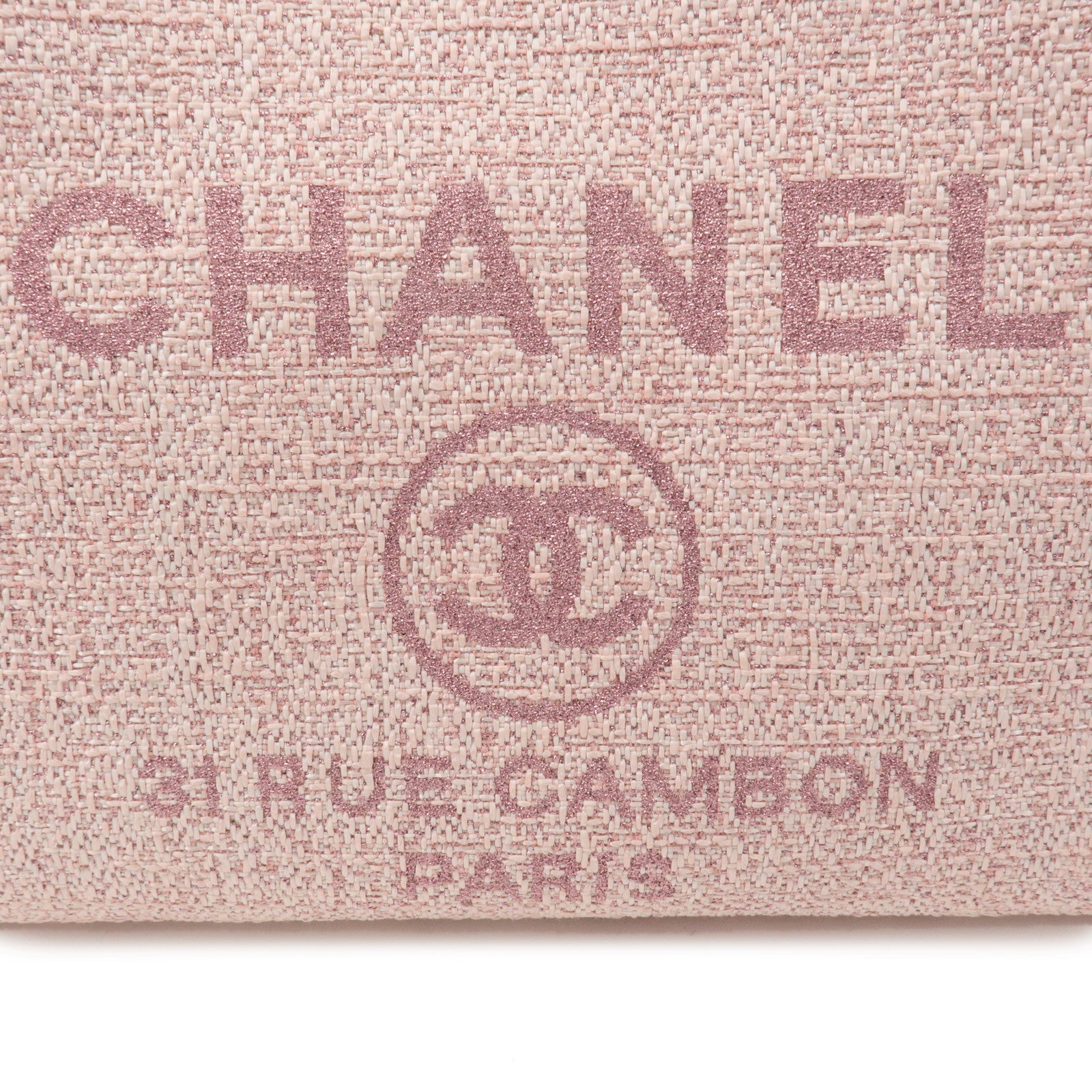 CHANEL Deauville MM Tweed Leather Chain Tote Bag Pink A67001