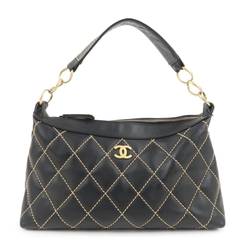 CHANEL Wild Stich Matelasse Lamb Skin Shoulder Bag Black A20663