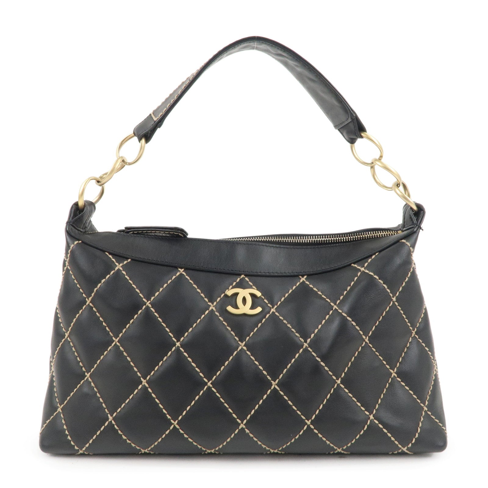 CHANEL Wild Stich Matelasse Lamb Skin Shoulder Bag Black A20663