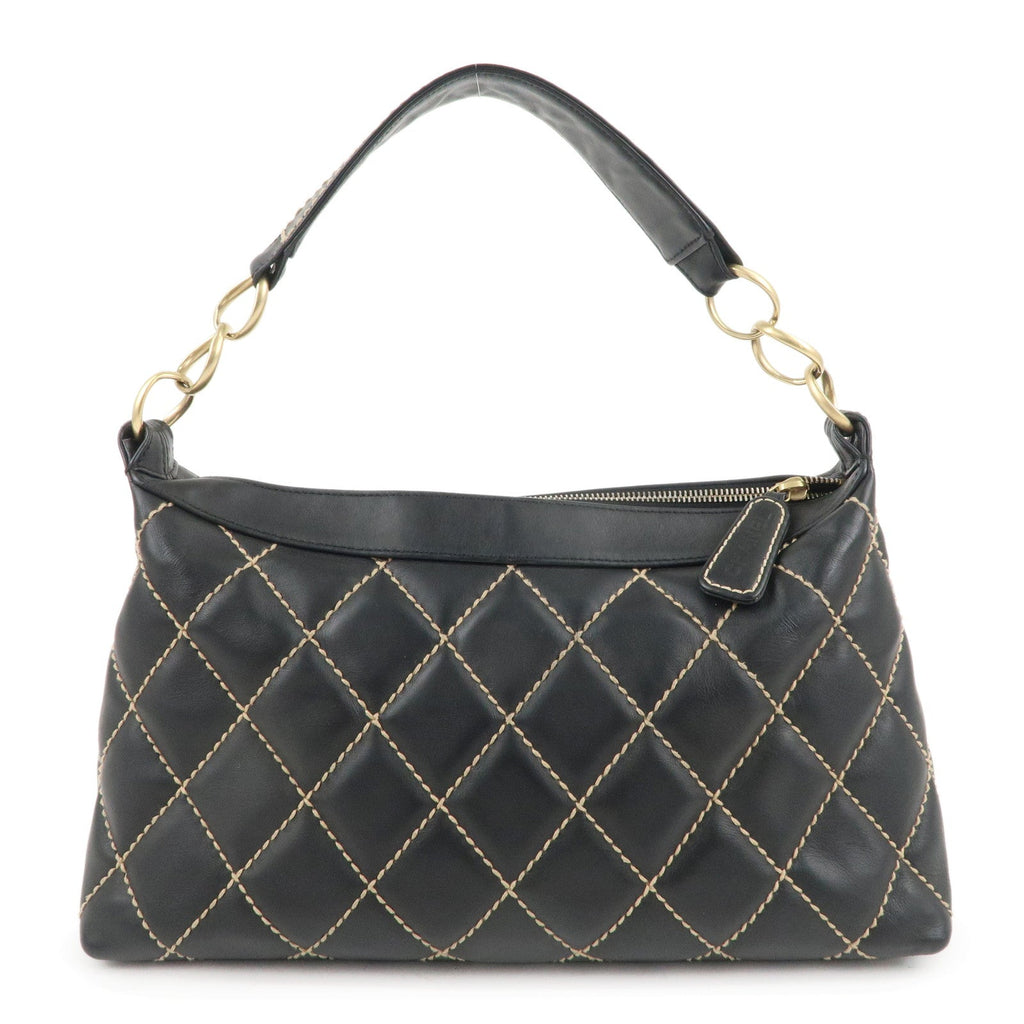 CHANEL Wild Stich Matelasse Lamb Skin Shoulder Bag Black A20663