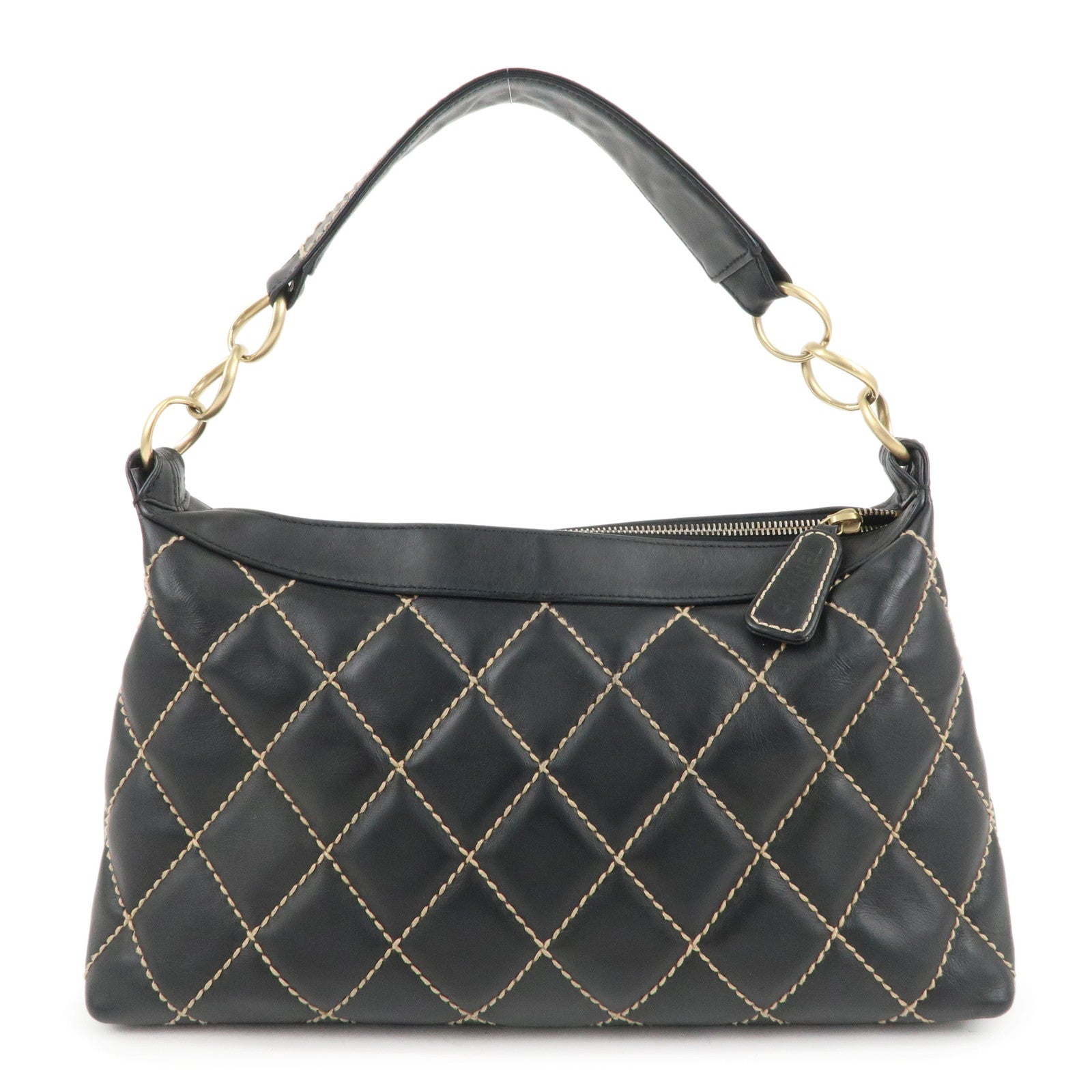 CHANEL Wild Stich Matelasse Lamb Skin Shoulder Bag Black A20663
