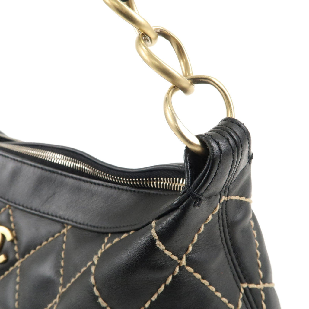 CHANEL Wild Stich Matelasse Lamb Skin Shoulder Bag Black A20663