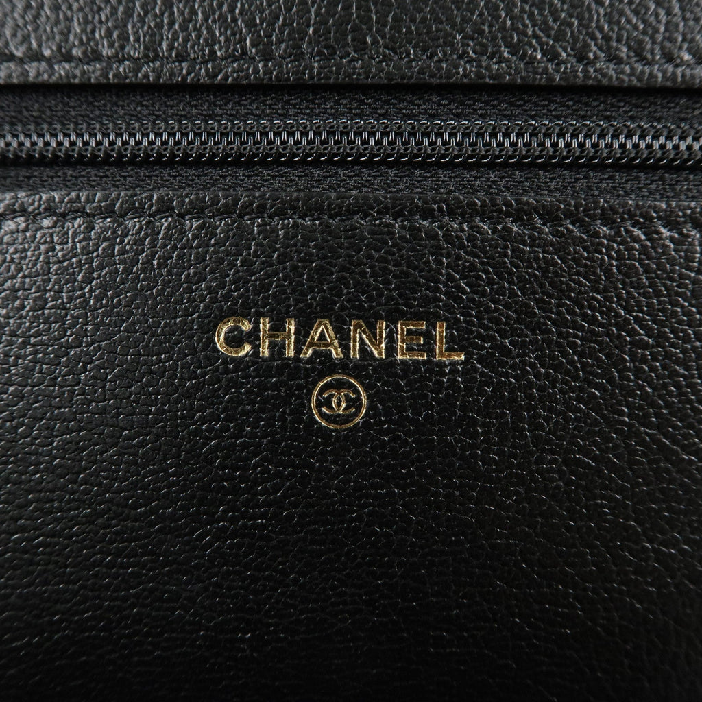 CHANEL Matelasse Leather Shoulder Bag Chain On Wallet WOC Black