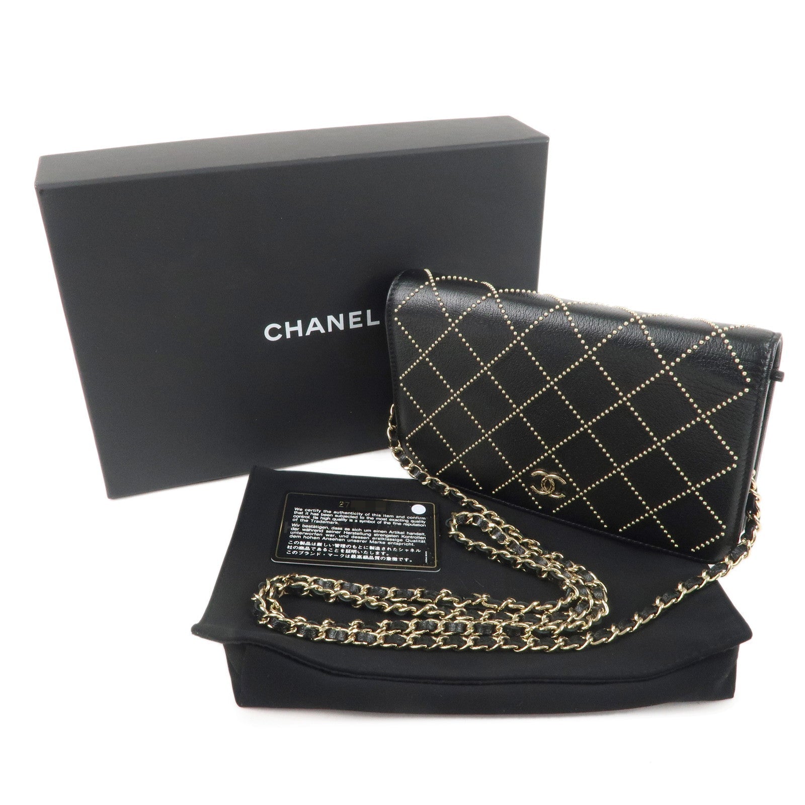 CHANEL Matelasse Leather Shoulder Bag Chain On Wallet WOC Black
