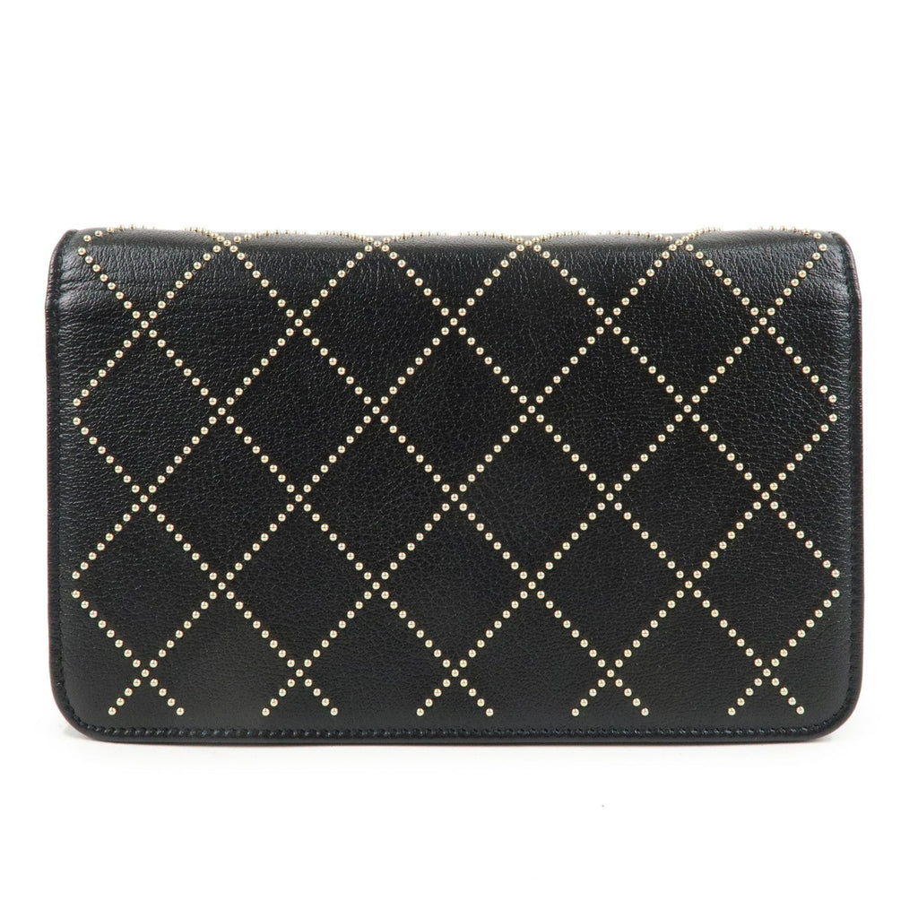 CHANEL Matelasse Leather Shoulder Bag Chain On Wallet WOC Black