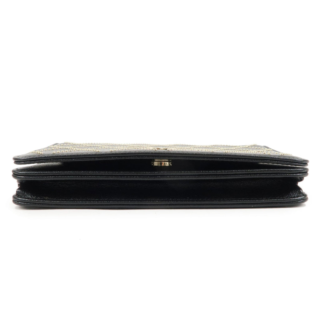 CHANEL Matelasse Leather Shoulder Bag Chain On Wallet WOC Black