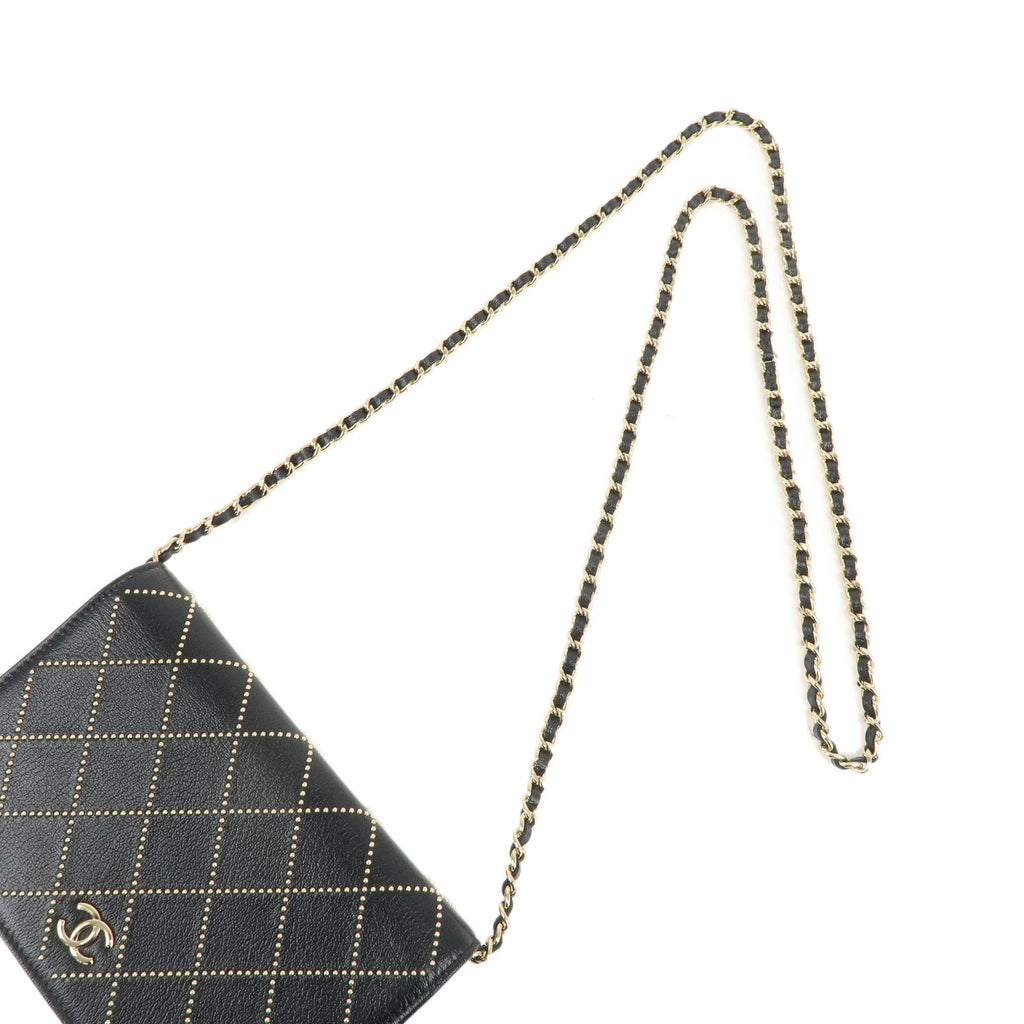 CHANEL Matelasse Leather Shoulder Bag Chain On Wallet WOC Black