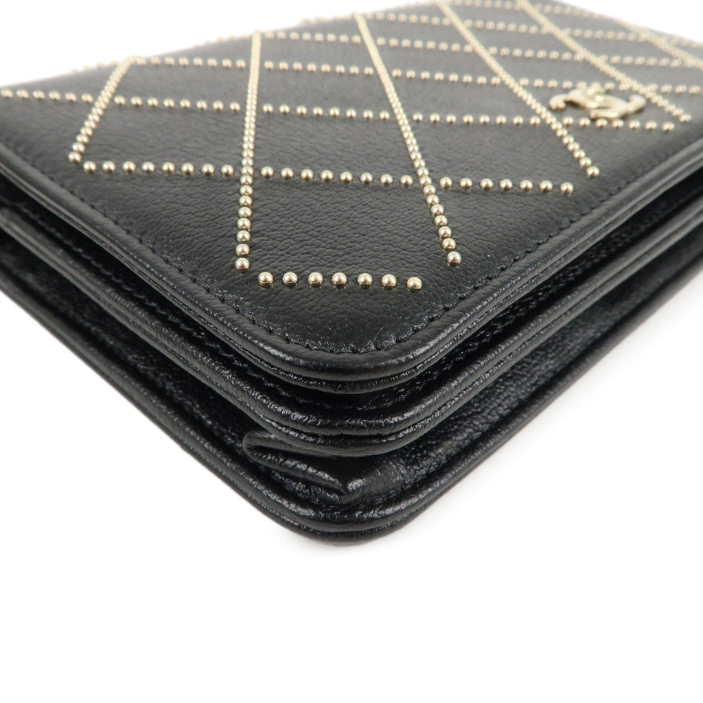 CHANEL Matelasse Leather Shoulder Bag Chain On Wallet WOC Black
