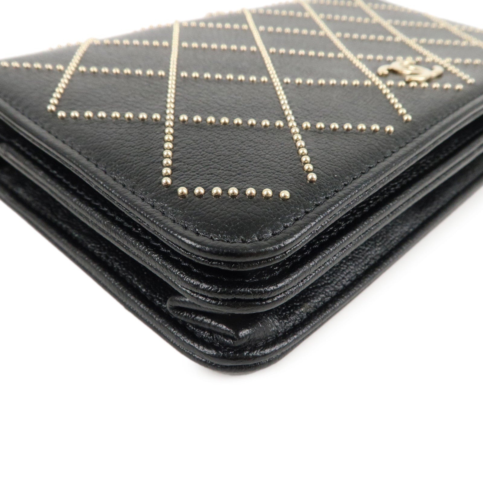 CHANEL Matelasse Leather Shoulder Bag Chain On Wallet WOC Black