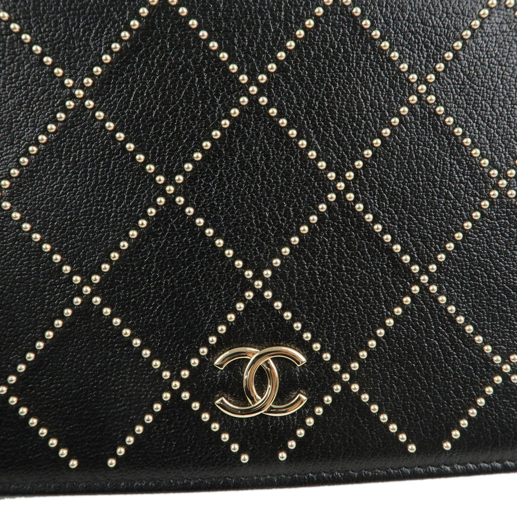CHANEL Matelasse Leather Shoulder Bag Chain On Wallet WOC Black