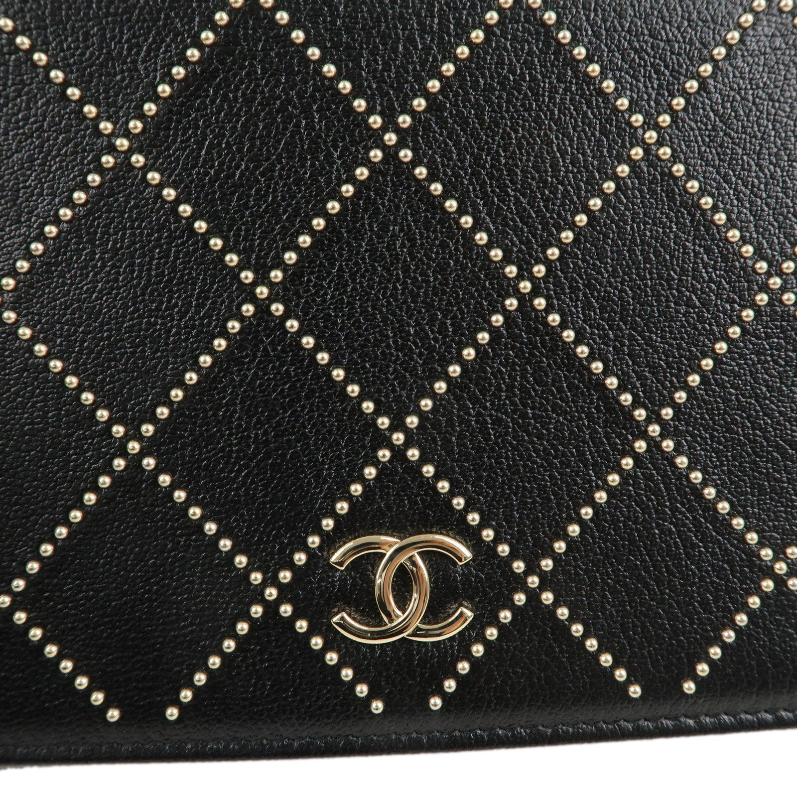 CHANEL Matelasse Leather Shoulder Bag Chain On Wallet WOC Black