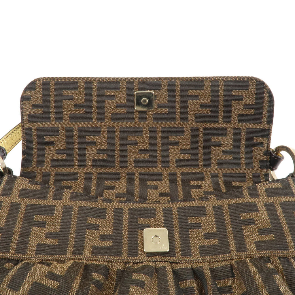 FENDI Zucca Canvas Leather Shoulder Bag Brown Black 8BR445