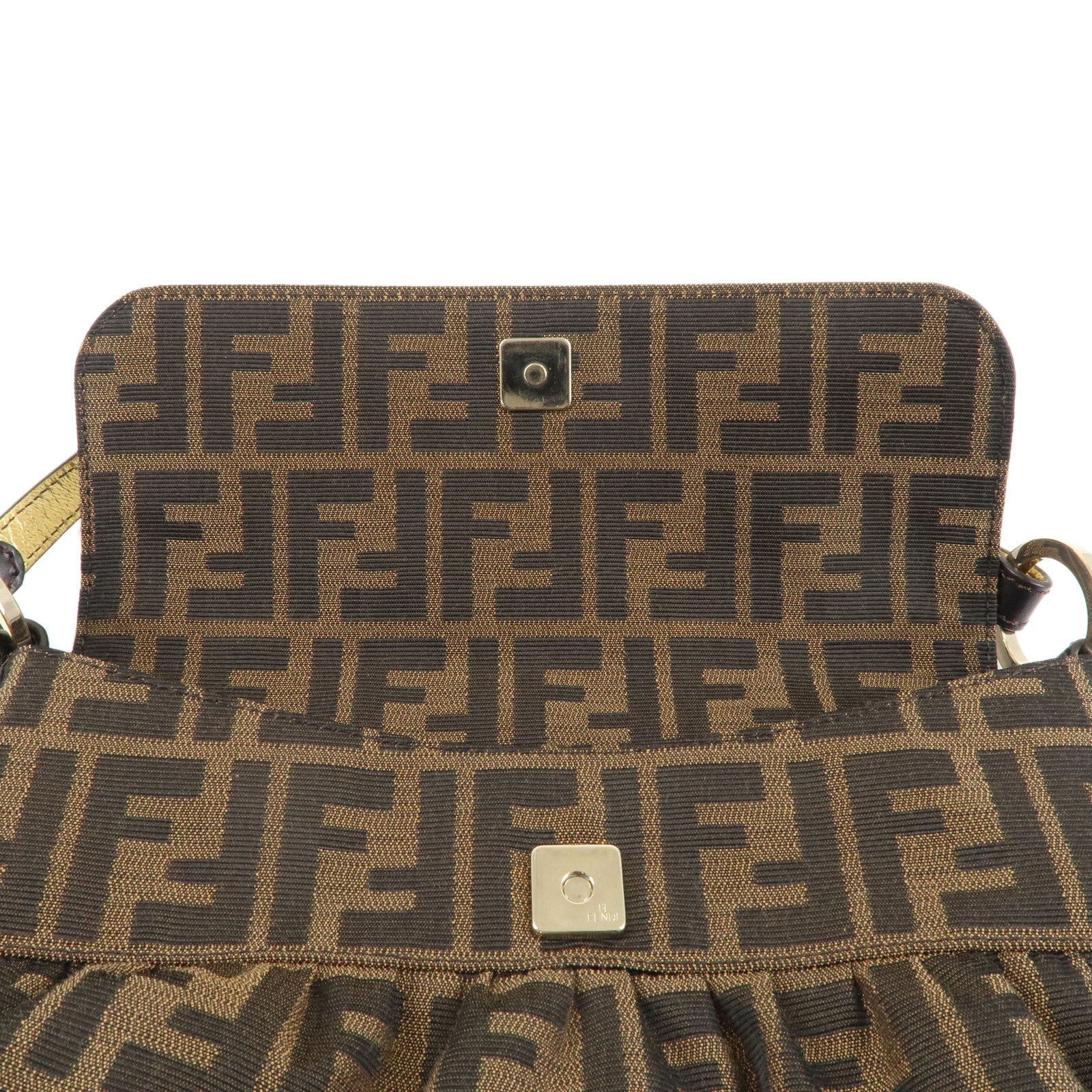 FENDI Zucca Canvas Leather Shoulder Bag Brown Black 8BR445
