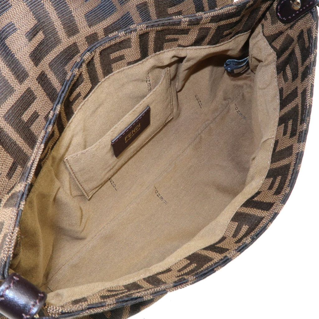 FENDI Zucca Canvas Leather Shoulder Bag Brown Black 8BR445