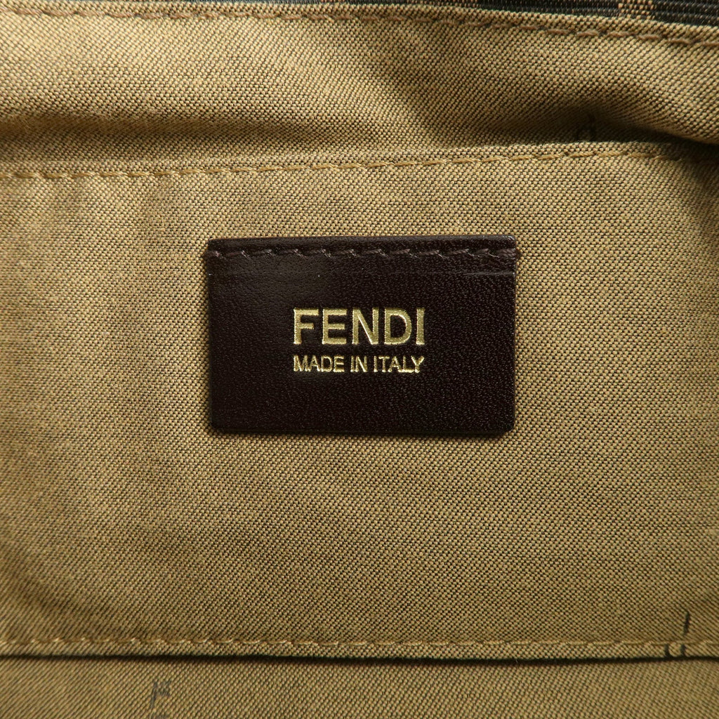 FENDI Zucca Canvas Leather Shoulder Bag Brown Black 8BR445