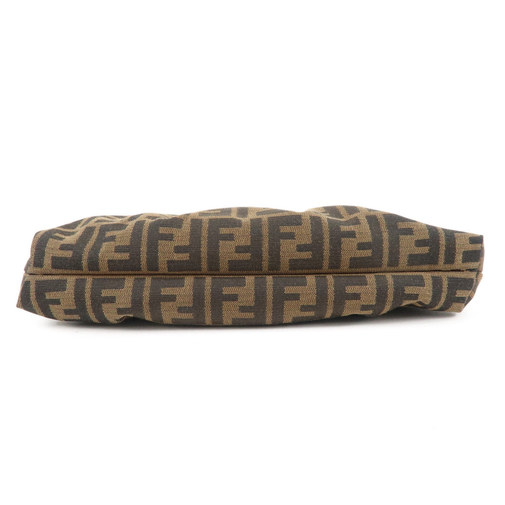 FENDI Zucca Canvas Leather Shoulder Bag Brown Black 8BR445