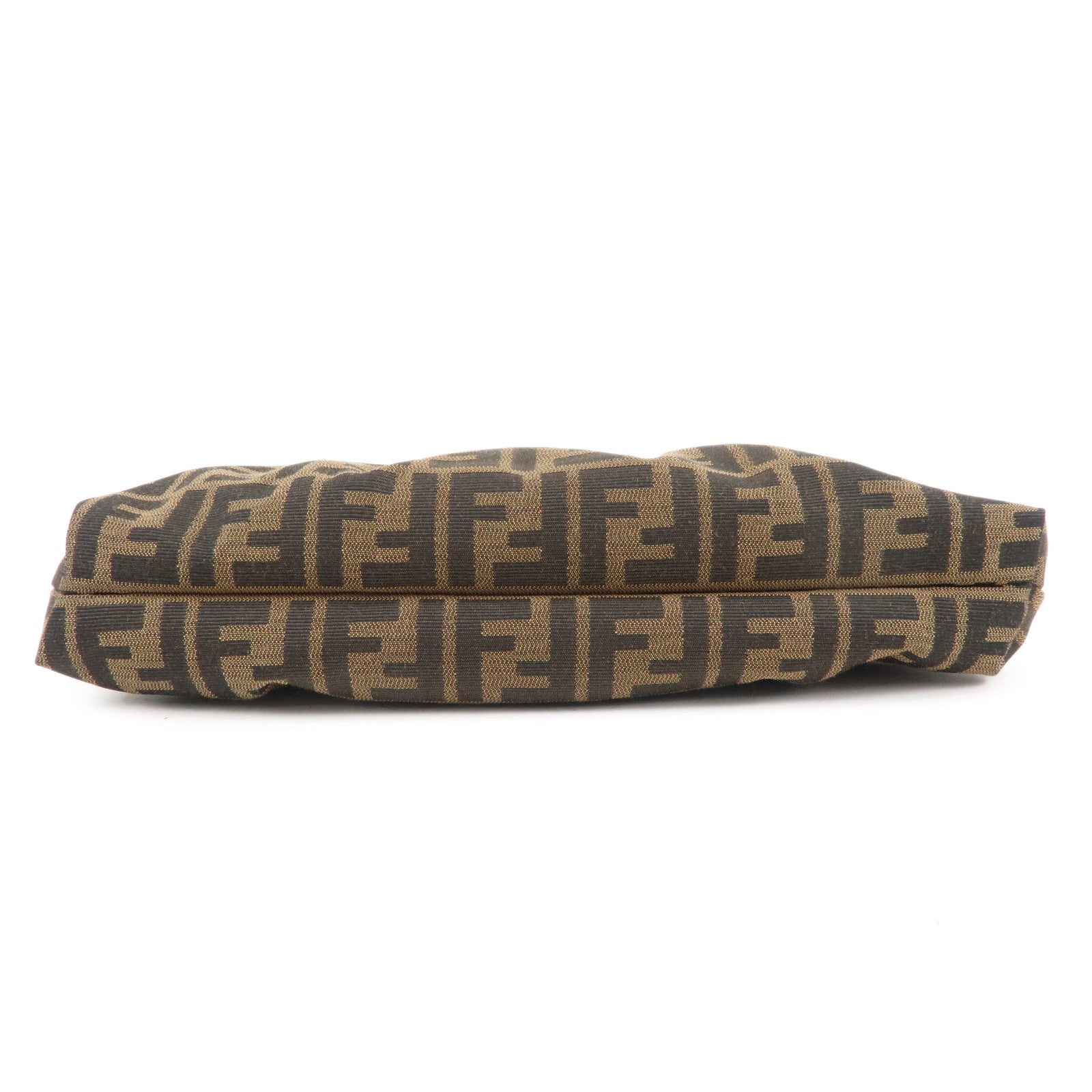 FENDI Zucca Canvas Leather Shoulder Bag Brown Black 8BR445