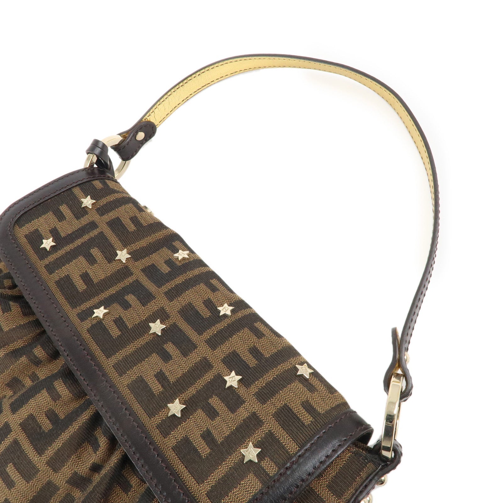 FENDI Zucca Canvas Leather Shoulder Bag Brown Black 8BR445