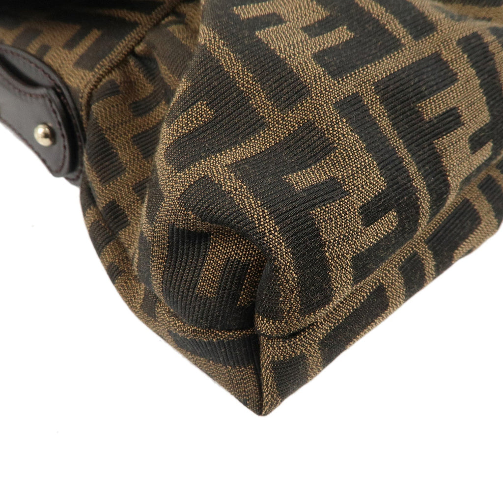 FENDI Zucca Canvas Leather Shoulder Bag Brown Black 8BR445