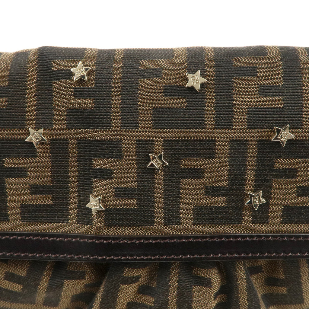 FENDI Zucca Canvas Leather Shoulder Bag Brown Black 8BR445
