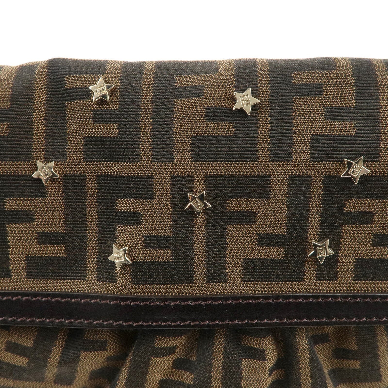 FENDI Zucca Canvas Leather Shoulder Bag Brown Black 8BR445