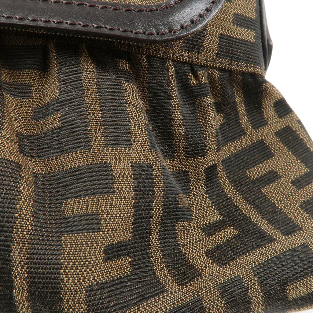 FENDI Zucca Canvas Leather Shoulder Bag Brown Black 8BR445