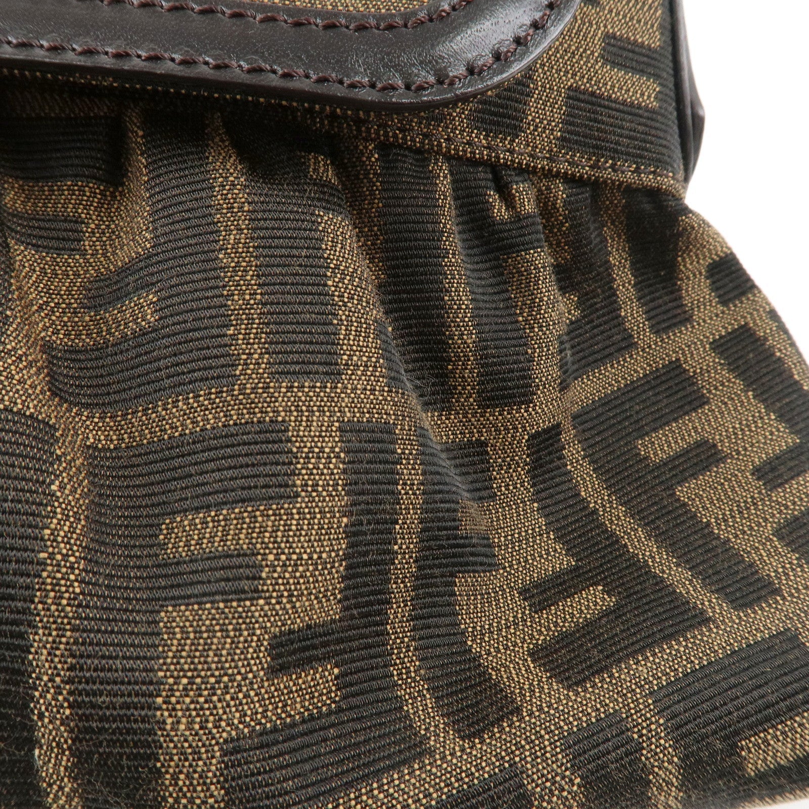 FENDI Zucca Canvas Leather Shoulder Bag Brown Black 8BR445
